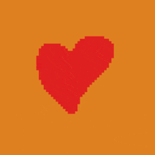 a pixelated red heart on a yellow background