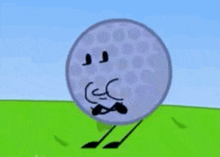a cartoon of a golf ball with a face and legs