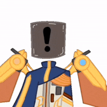 a cartoon drawing of a robot with an exclamation point on its head