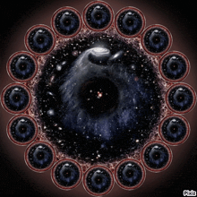 a picture of a galaxy surrounded by circles with pixiz written on the bottom