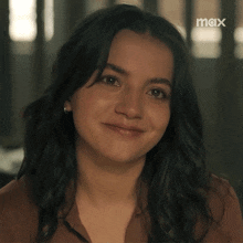 a close up of a woman 's face with the word max in the corner