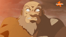 a cartoon of a bald man with a beard and a nickelodeon logo behind him