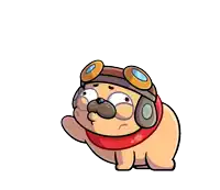 a pug wearing a helmet and goggles is waving