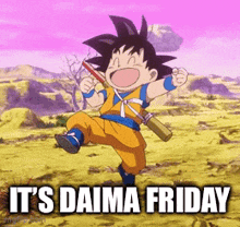 a cartoon character with the words it 's daima friday
