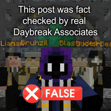 a screenshot of a video game that says this post was fact checked by real daybreak associates