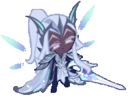 a cartoon character with long white hair and a sword in her hand .