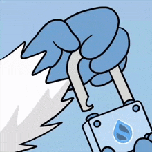 a cartoon drawing of a person holding a padlock with a drop of water on it