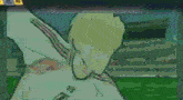 a cartoon of a man standing on a soccer field with a stadium in the background