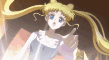 a girl with a surprised look on her face is giving a peace sign