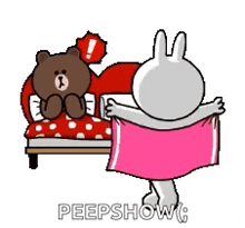 a rabbit is holding a pink towel in front of a teddy bear .
