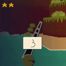 a video game with two stars on the bottom left corner