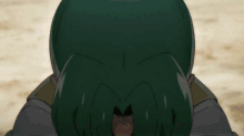 a close up of a girl with green hair
