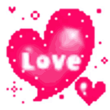 a pixel art of a heart with the word love on it