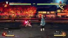 a screenshot of a video game shows a samurai fighting a demon