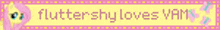 a pink and yellow banner with the words fluttershy loves yarn