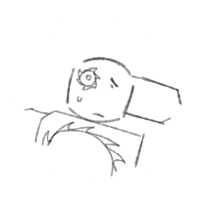 a black and white drawing of a bird with a tear running down its face
