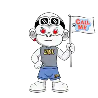 a cartoon character holding a flag that says call me on it