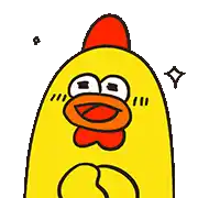 a cartoon chicken with a red crest is smiling and looking at the camera .