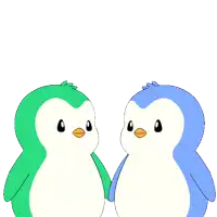 a couple of penguins hugging each other with a white background