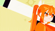 a cartoon drawing of a girl with orange hair and a white ear