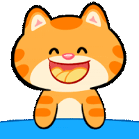 a cartoon cat is smiling with its mouth open