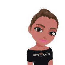 a cartoon girl wearing a black shirt that says lost love