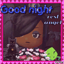 a picture of a girl with the words good night rest angel written on it
