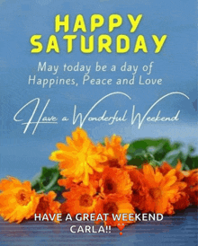happy saturday may today be a day of happiness peace and love have a wonderful weekend carla !!!