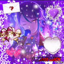 a purple background with hearts and the words love me on the bottom