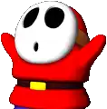 a red cartoon character with a white mask on his face and a surprised look on his face .