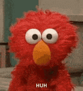 elmo from sesame street is looking at the camera with a surprised expression on his face .