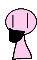 a pink cartoon character with a black scarf around its neck .