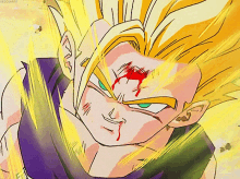 a close up of a cartoon character 's face with a red spot on his forehead