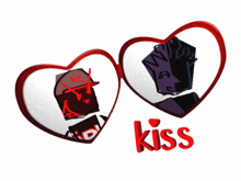 a couple of hearts with the word kiss on the bottom right