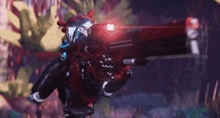 a cartoon character is holding a red gun in a video game