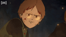 a cartoon of a boy with blood on his face and the words [ as ] below it