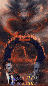 a poster for capt. outline black bolz shows a dragon and two men