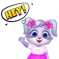 a cartoon bunny with a speech bubble that says hey on it