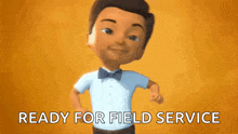 a cartoon man is standing with his hands on his hips and ready for field service .