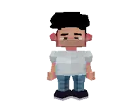 a pixel art of a man wearing a white shirt and jeans