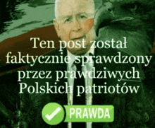 a man in a suit and tie stands in front of a green check mark that says " pravda "