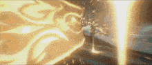 a person is standing in front of a wall with a lot of fire coming out of it .