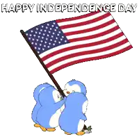 two penguins holding an american flag and the words happy independence day