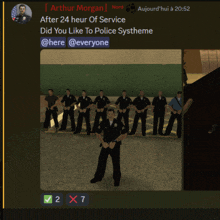 a group of police officers standing next to each other with a message from arthur morgan at the top