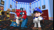 a cartoon character giving a thumbs up in an arcade