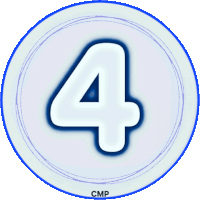 a blue and white circle with the number four in it