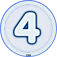 a blue and white circle with the number four in it