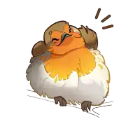 a cartoon drawing of a bird with orange feathers and a white body