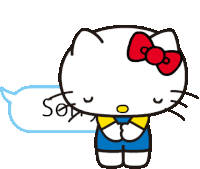 a hello kitty cartoon with a red bow on her head says sorry