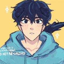 a drawing of a boy with a cat ear says do not re upload
